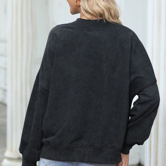 Black Football Sparkle Crew Neck Sweater Game Day Sweater - Picture 3 of 5